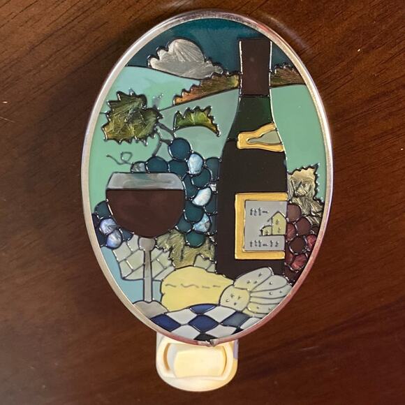 Joan Baker Designs Hand Painted Wine & Cheese Stained Glass Nightlight Grapes - Picture 2 of 11